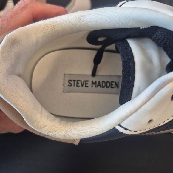 Steve Madden Women's White/Tan/Black Faux Leather Julez Platform Tea Sneakers - Picture 7 of 12